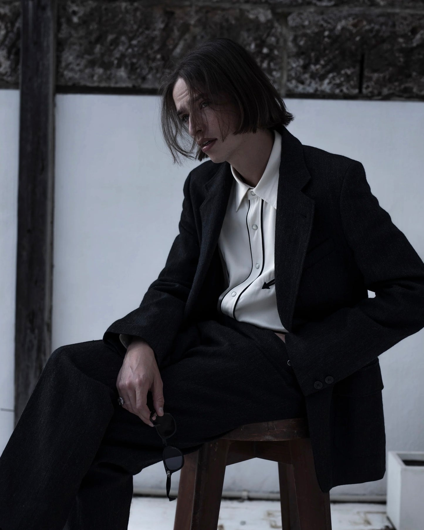 SINGLE BREASTED JACKET -WOOL LINEN HERRINGBONE- ※60%OFF