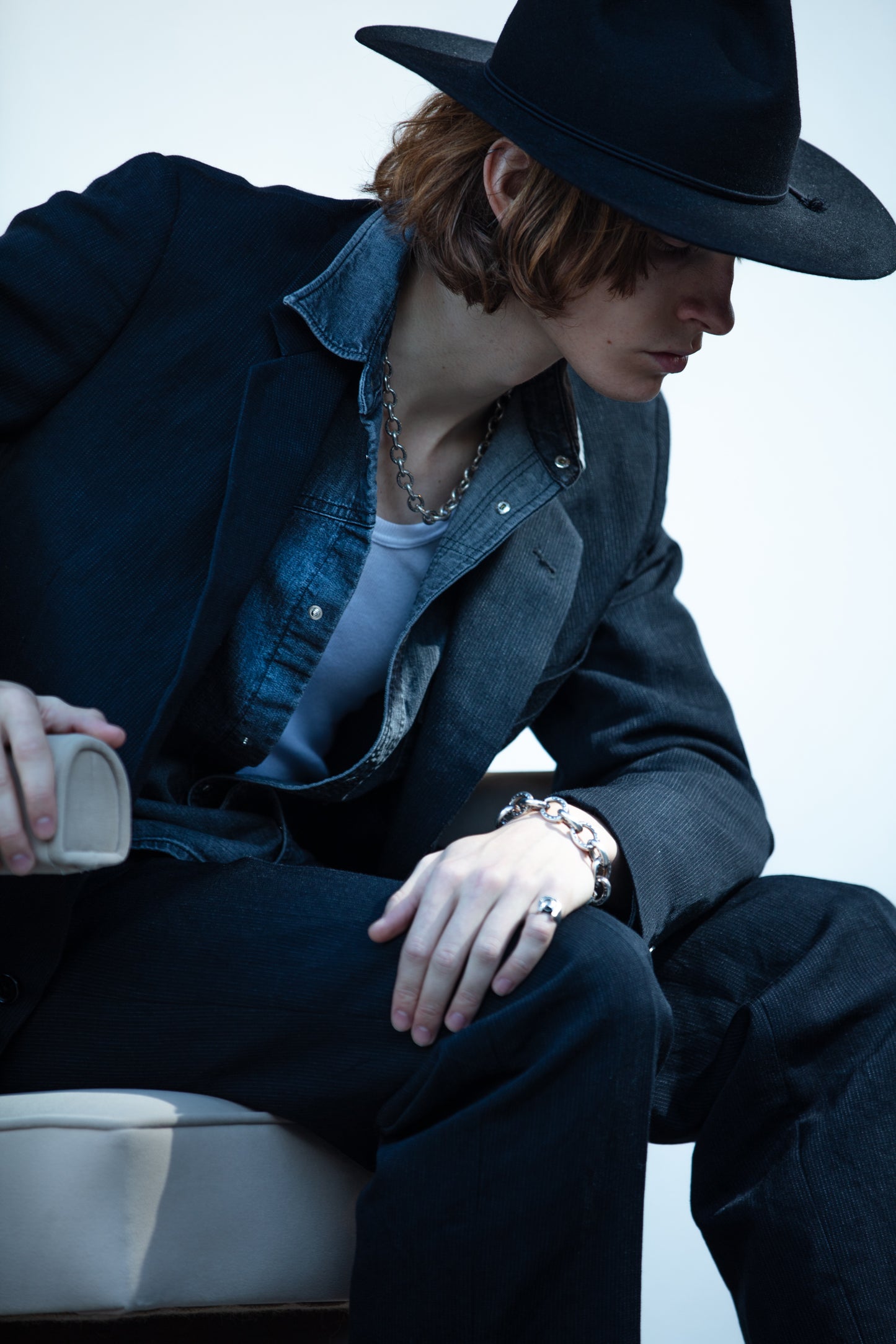 WESTERN STRAIGHT TROUSERS -WOOL RAMIE STRIPE- ※60%OFF