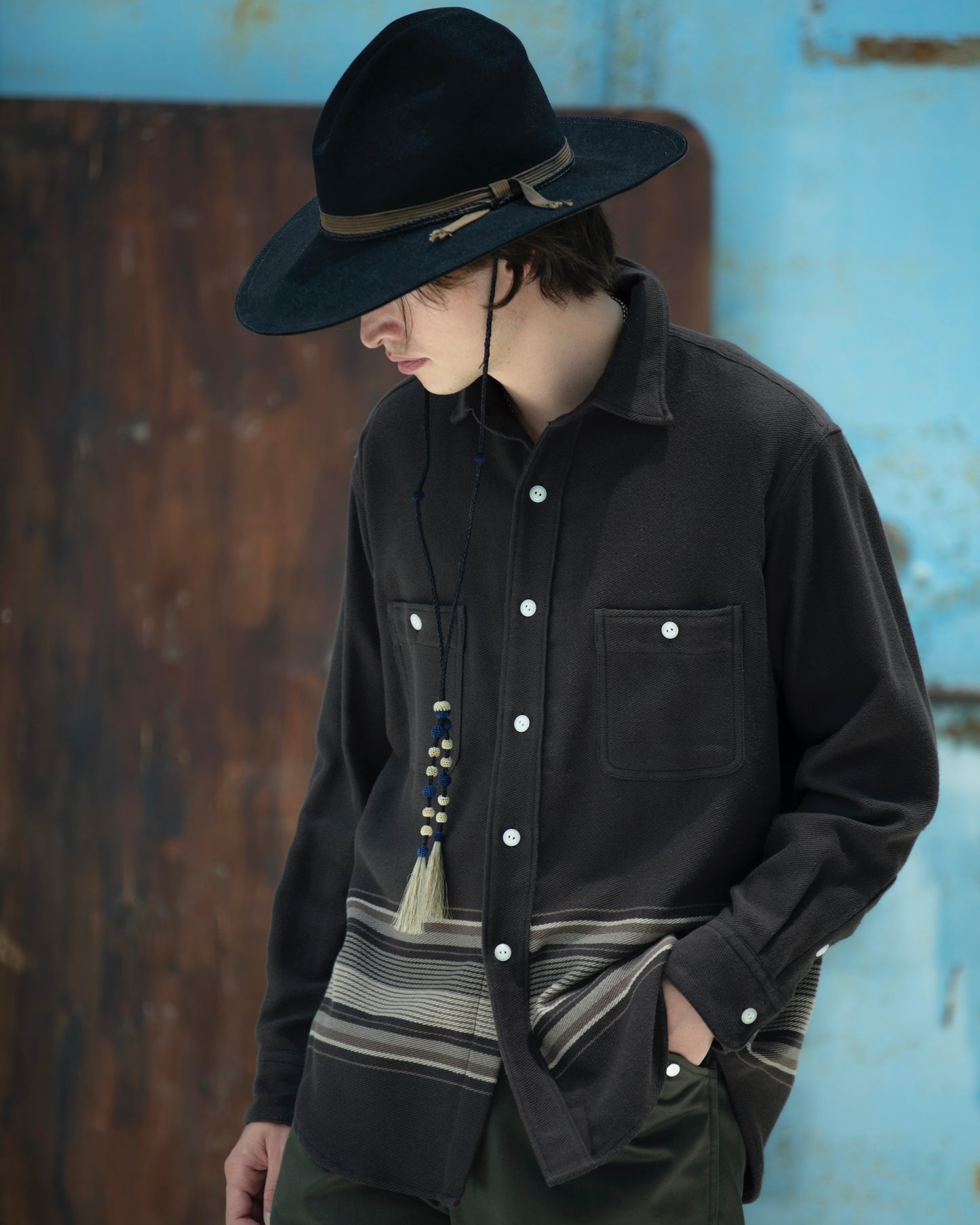WORKERS SHIRT -PANEL BORDER COTTON- ※50%OFF