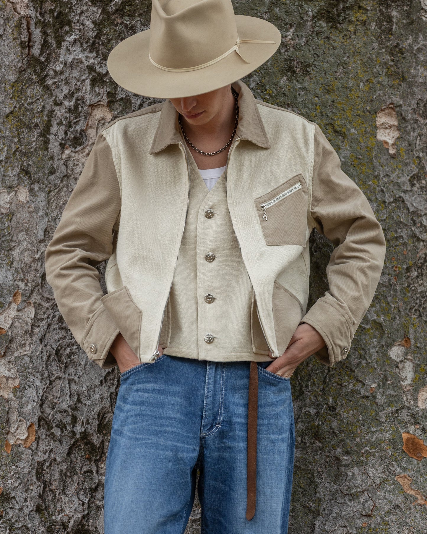 COMBINATION ZIP JACKET -BLANKET LINEN WOOL-