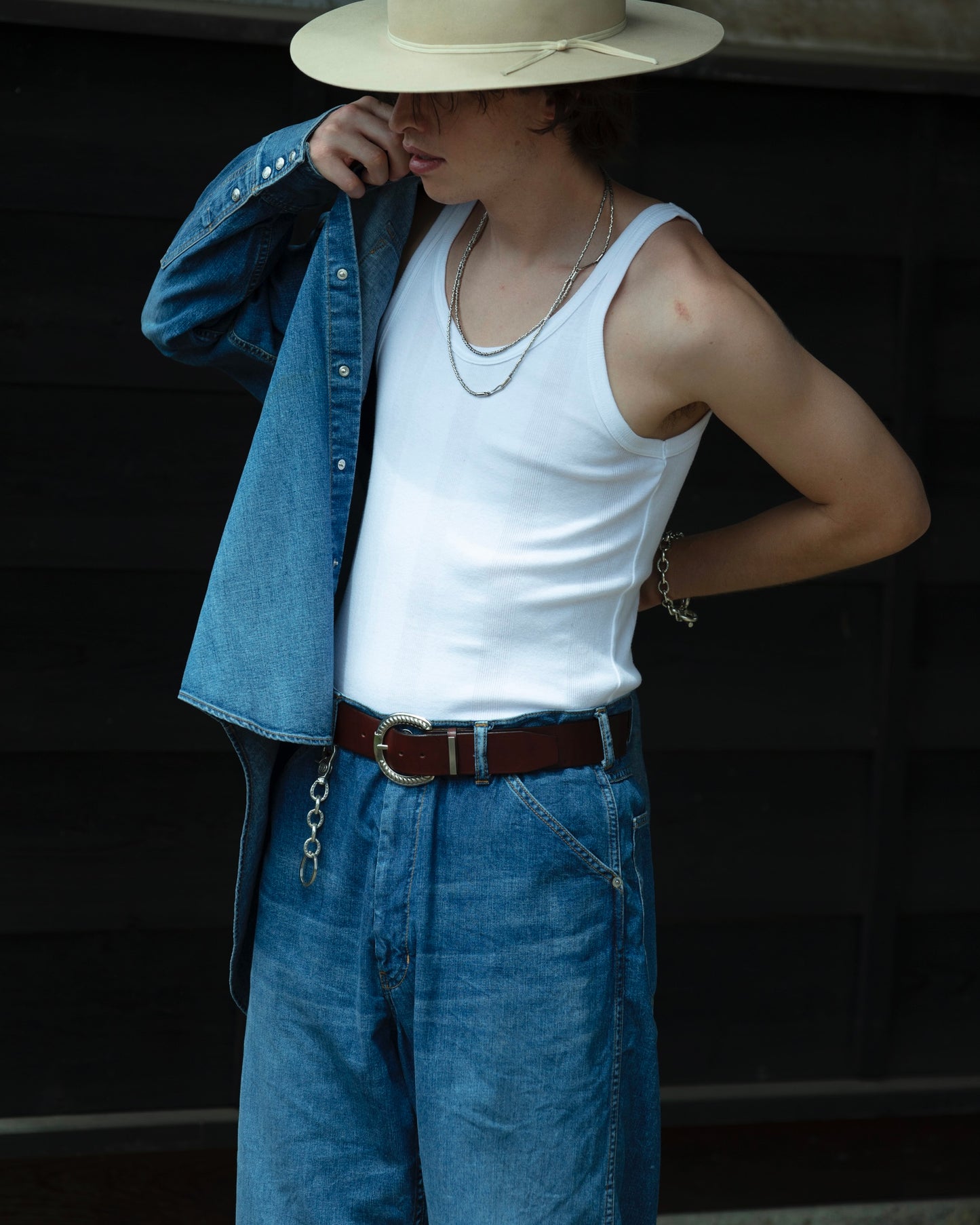 WORKERS WIDE PANTS -USED WASHED DENIM-