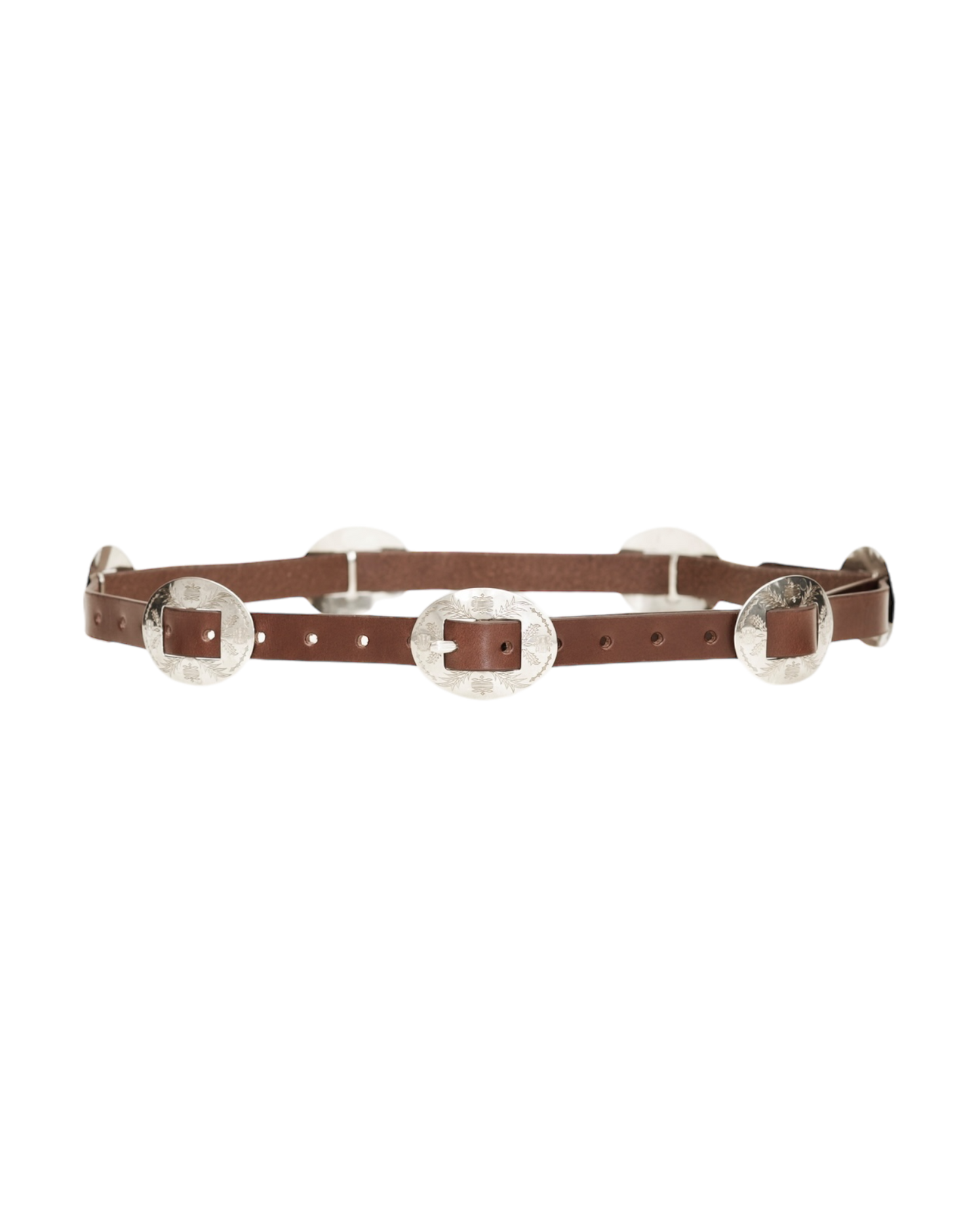 WESTERN OVAL BUCKLE CONCHO LONG BELT -COW HIDE-