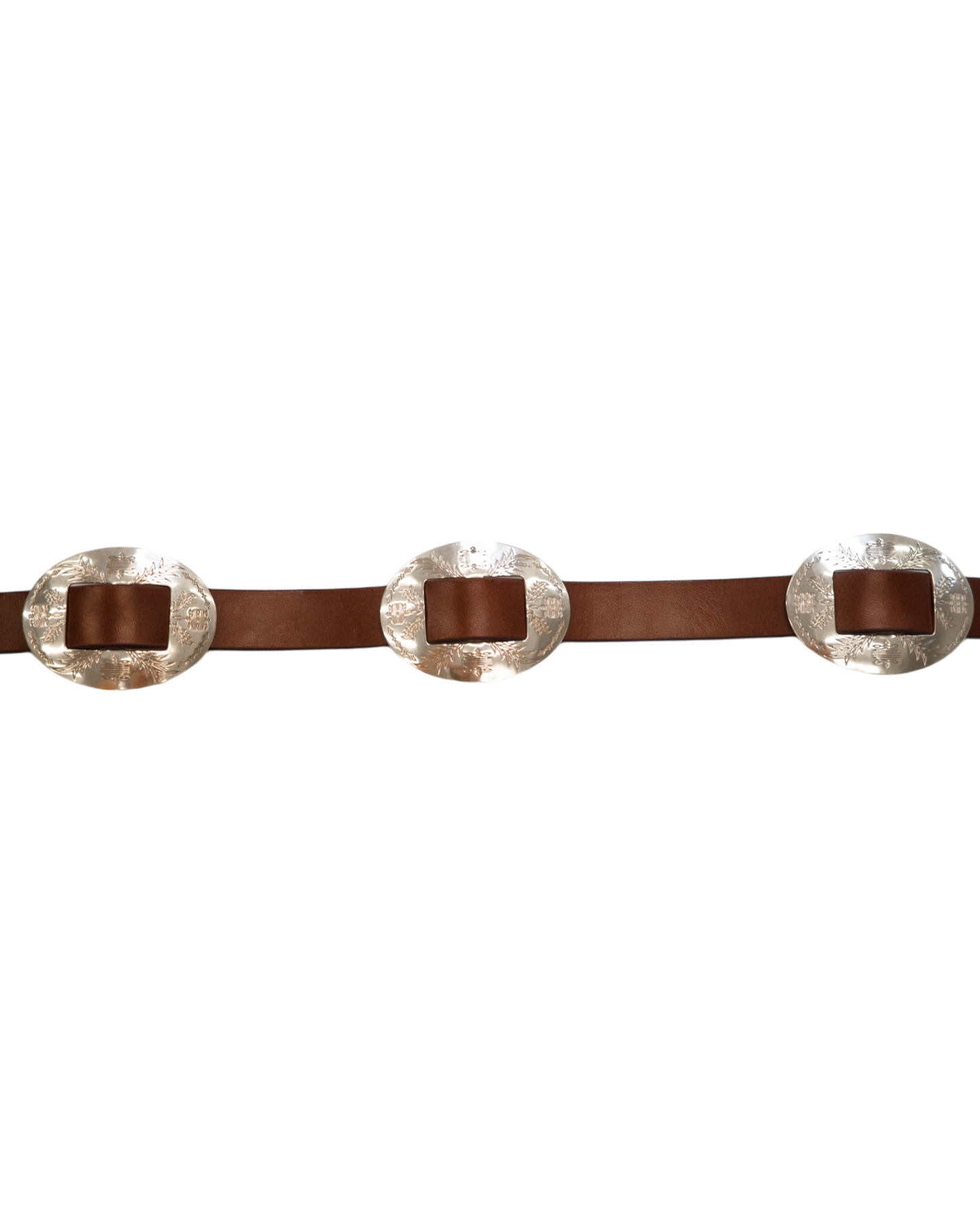 WESTERN OVAL BUCKLE CONCHO LONG BELT -COW HIDE-
