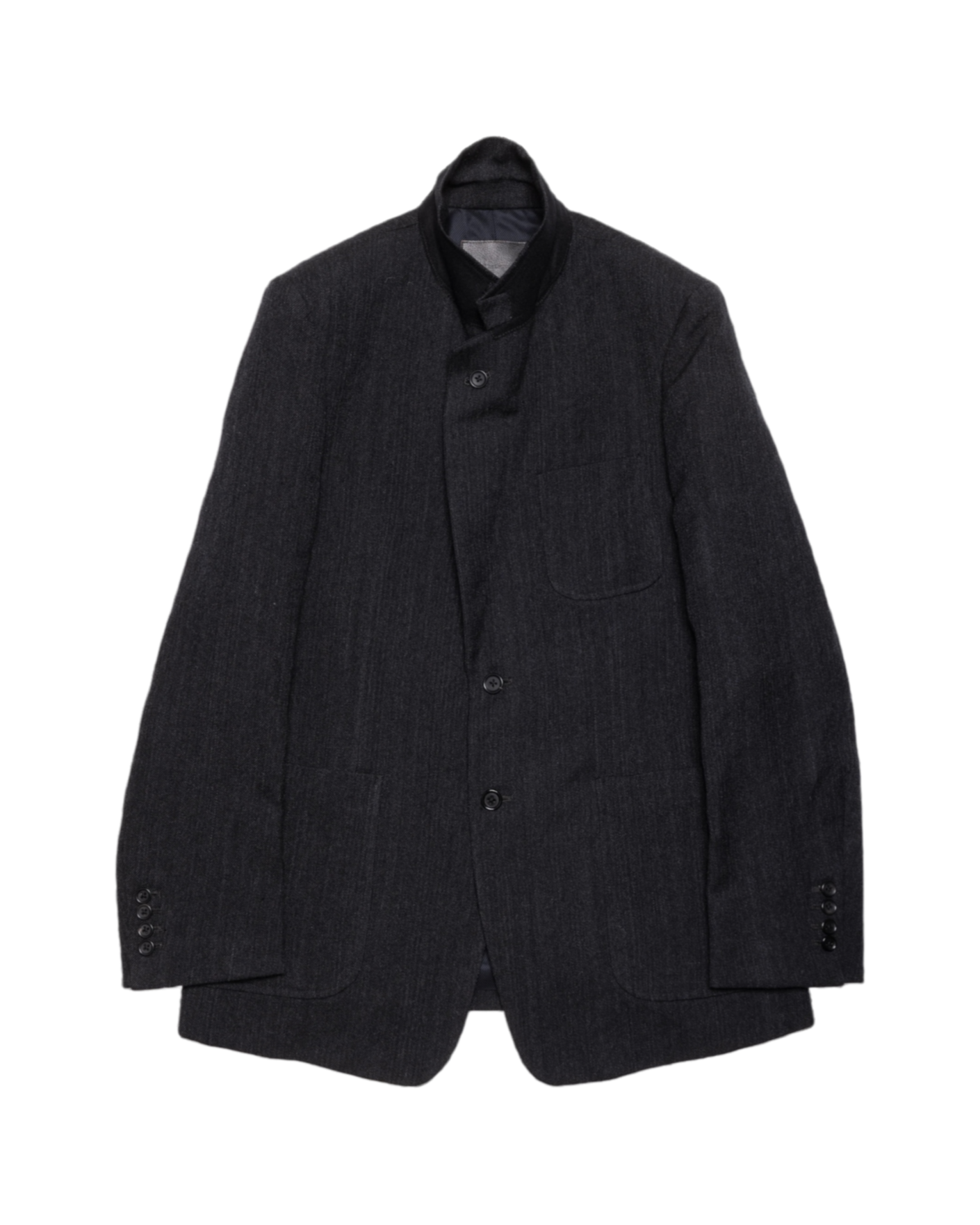 SINGLE BREASTED PACH POCKET JACKET -WOOL LINEN SHADOW STRIPE-
