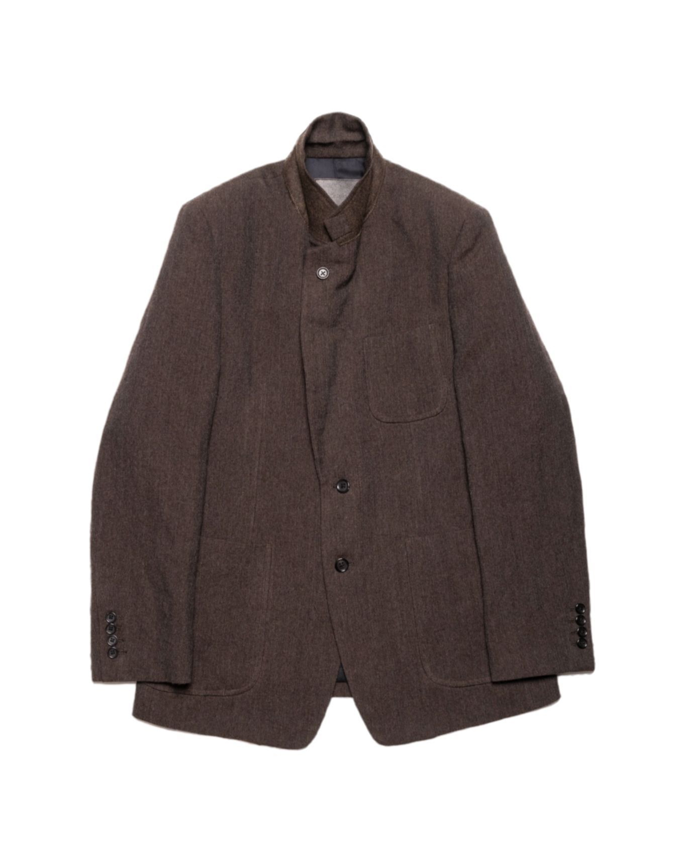 SINGLE BREASTED PACH POCKET JACKET -WOOL LINEN HERRINGBONE-