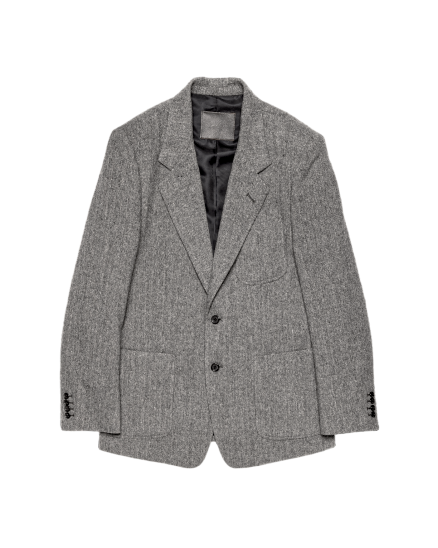 SINGLE BREASTED PACH POCKET JACKET -WOOL NYLON TWEED HERRINGBONE-
