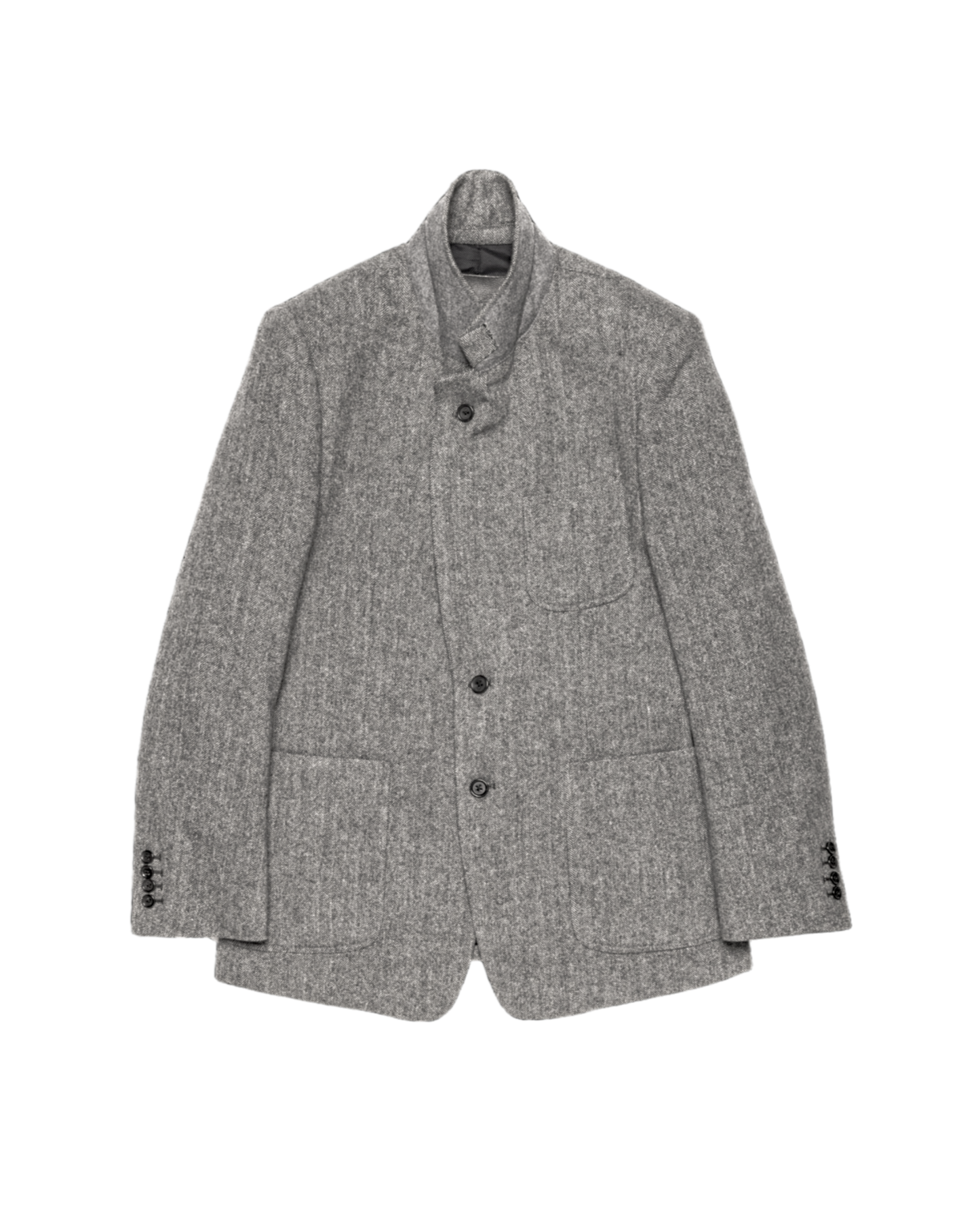 SINGLE BREASTED PACH POCKET JACKET -WOOL NYLON TWEED HERRINGBONE-