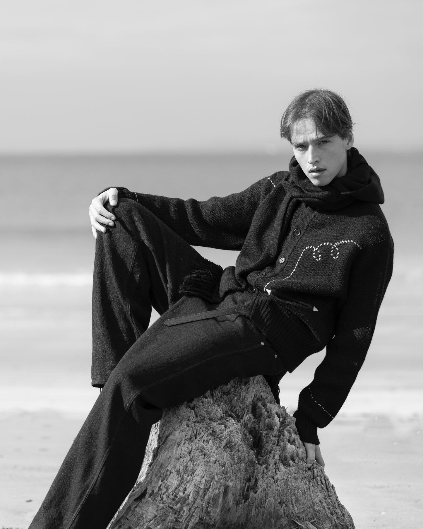 5G WESTERN TURTLENECK CARDIGAN KNIT -SHETLAND WOOL LINEN-