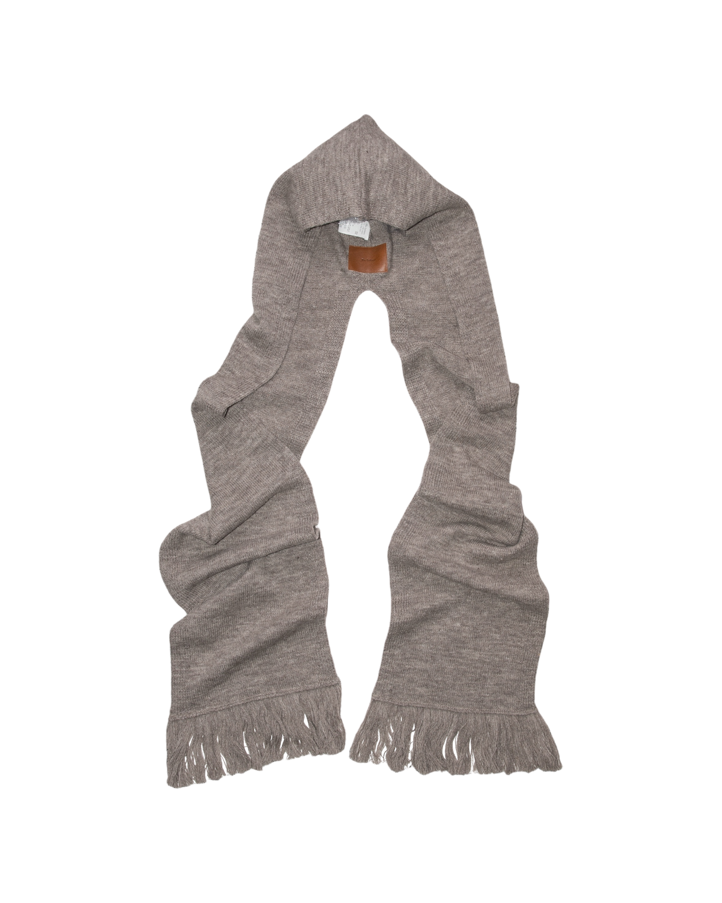 5G HOODIE FRINGE SCARF KNIT -SHETLAND WOOL LINEN-