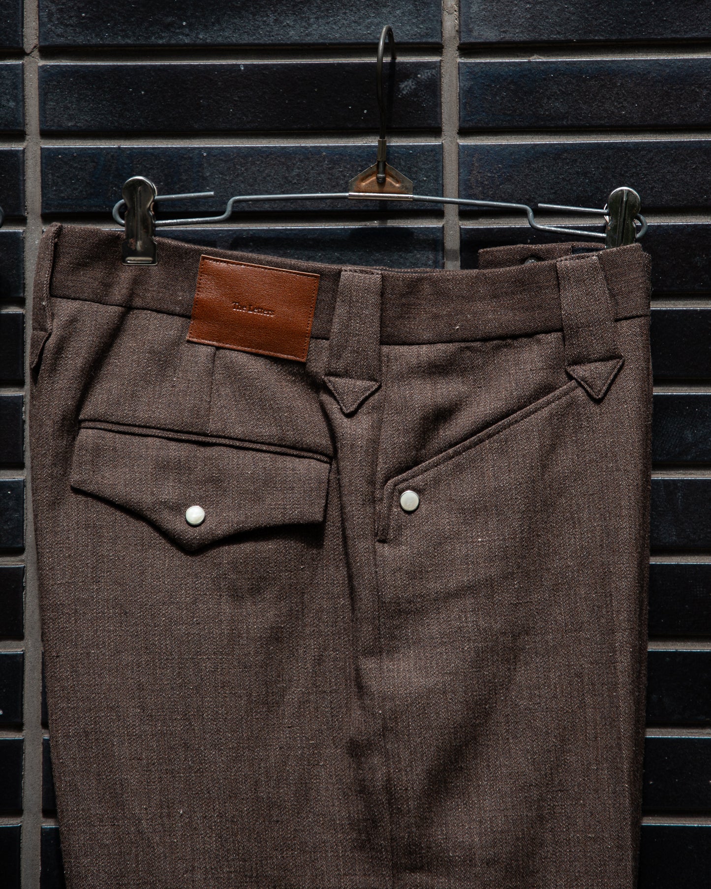 WESTERN STRAIGHT TROUSERS -WOOL LINEN HERRINGBONE-