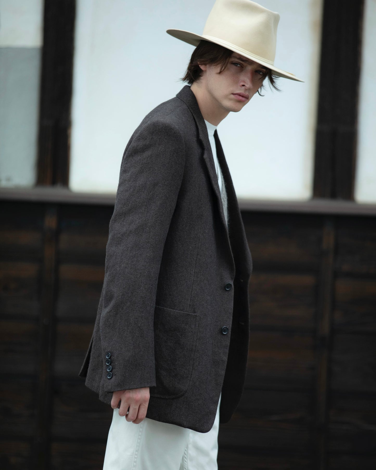 SINGLE BREASTED PACH POCKET JACKET -WOOL LINEN HERRINGBONE- ※50%OFF