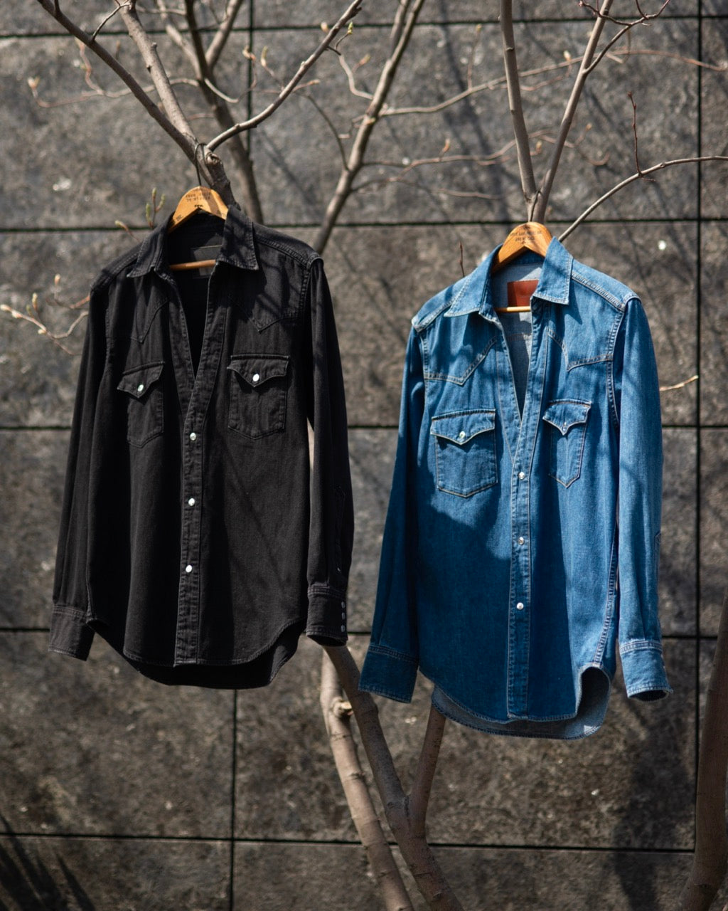 CUTTING WESTERN SHIRT -USED WASHED DENIM-