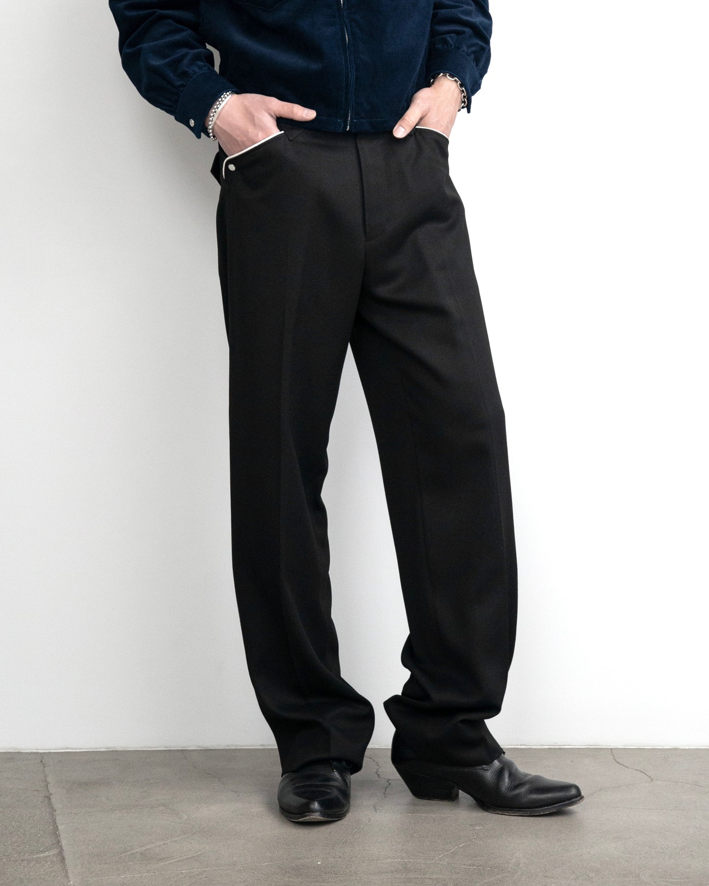WESTERN PIPING STRAIGHT TROUSERS -RAYON GABARDINE-