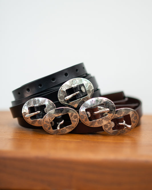 WESTERN OVAL LONG BELT -COW HIDE-