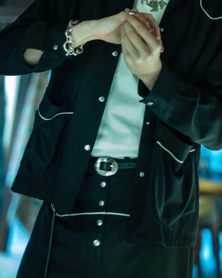 WESTERN OVAL LONG BELT -COW HIDE-