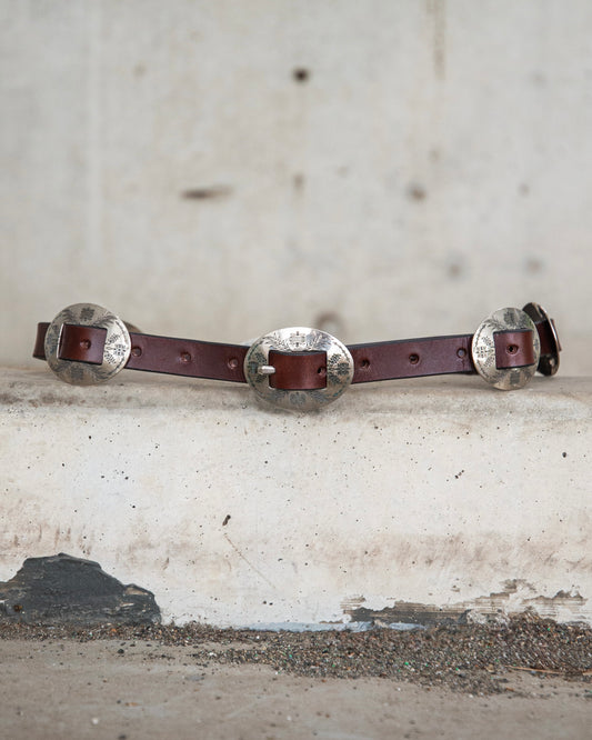 WESTERN OVAL BUCKLE CONCHO LONG BELT -COW HIDE-