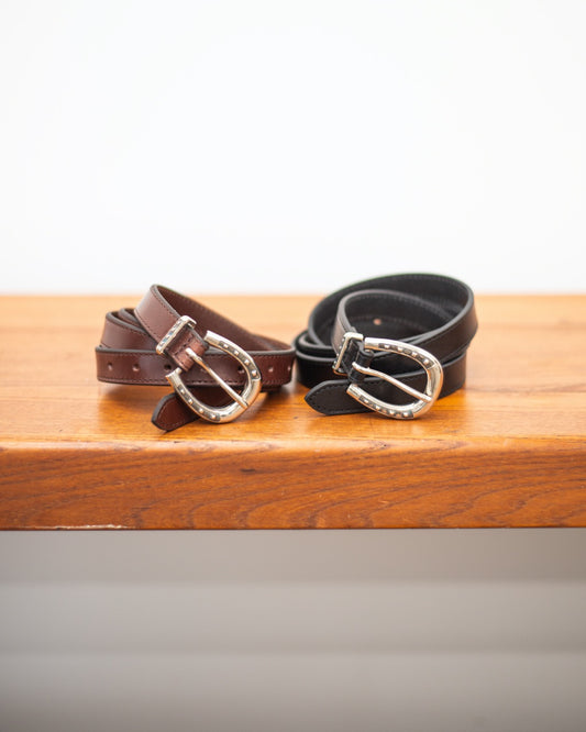 DOUBLE SIDED HORSESHOE LONG BELT  -COW HIDE-