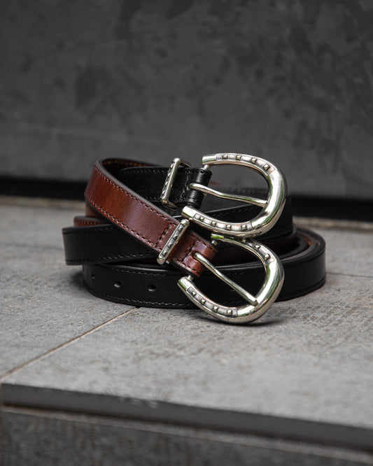 DOUBLE SIDED HORSESHOE LONG BELT  -COW HIDE-