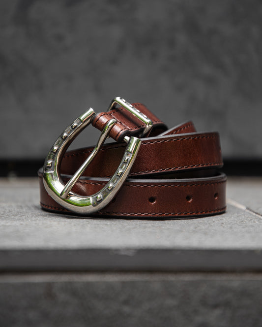DOUBLE SIDED HORSESHOE LONG BELT  -COW HIDE-