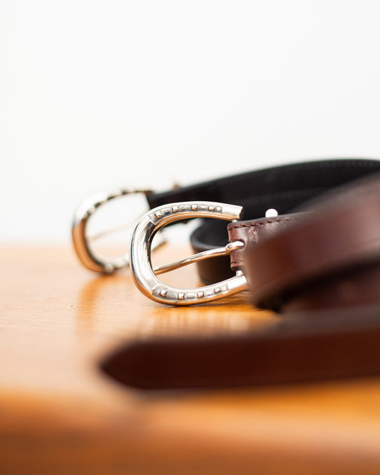 DOUBLE SIDED HORSESHOE LONG BELT  -COW HIDE-