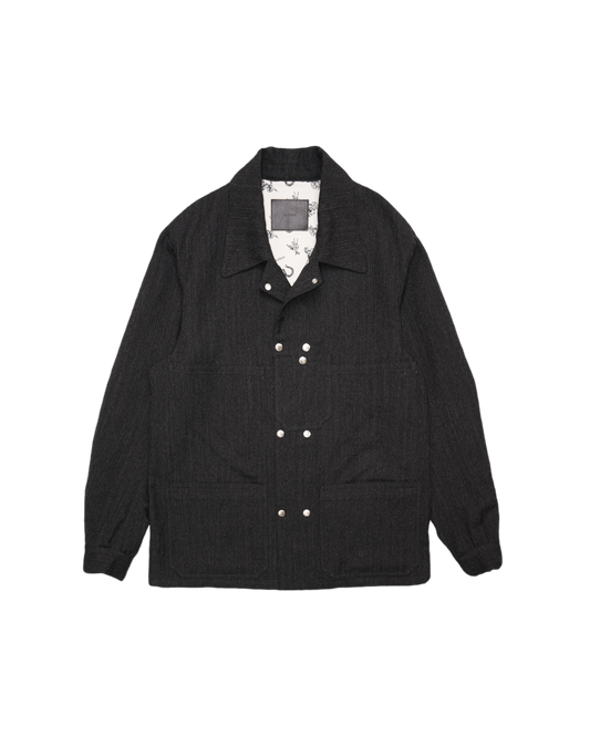 DOUBLE WORKERS JACKET -WOOL LINEN SHADOW STRIPE-