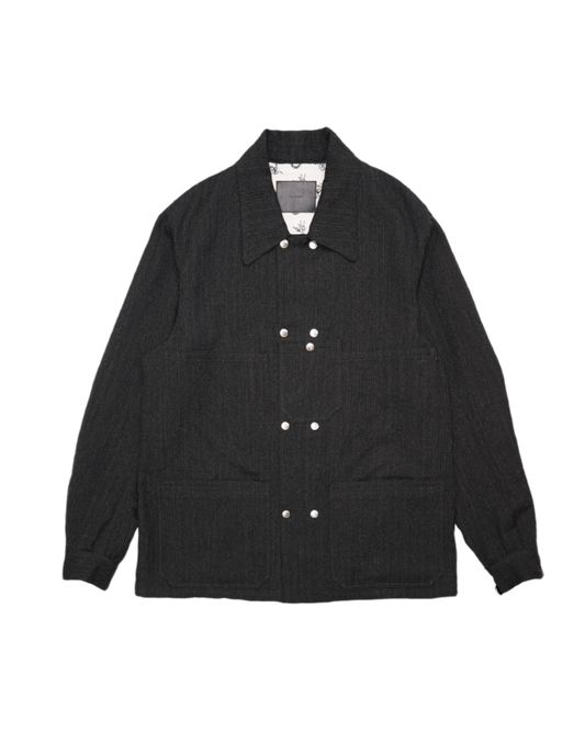 DOUBLE WORKERS JACKET -WOOL LINEN SHADOW STRIPE-