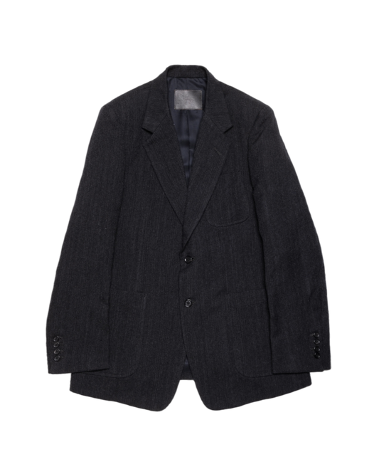 SINGLE BREASTED PACH POCKET JACKET -WOOL LINEN SHADOW STRIPE-