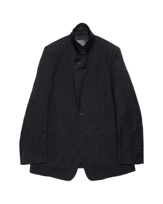 SINGLE BREASTED PACH POCKET JACKET -WOOL LINEN SHADOW STRIPE-