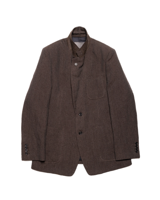 SINGLE BREASTED PACH POCKET JACKET -WOOL LINEN HERRINGBONE-