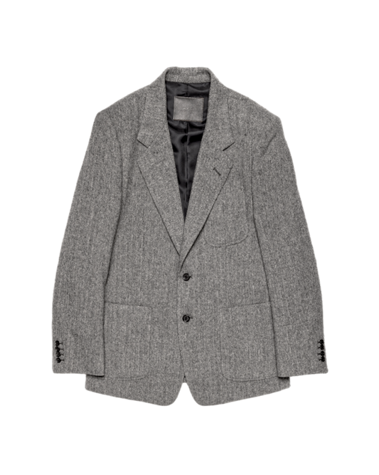 SINGLE BREASTED PACH POCKET JACKET  -WOOL NYLON TWEED HERRINGBONE-