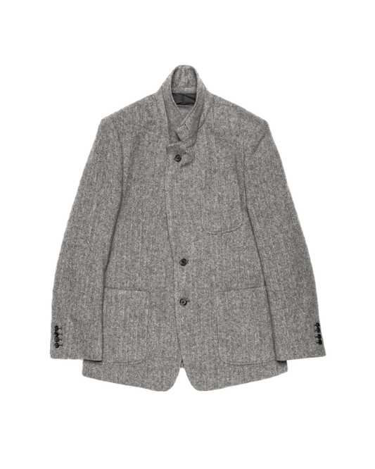 SINGLE BREASTED PACH POCKET JACKET  -WOOL NYLON TWEED HERRINGBONE-