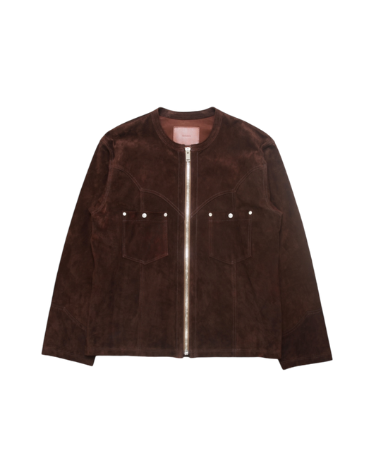 COW BOY COLLARLESS JACKET  -CALF SUEDE-