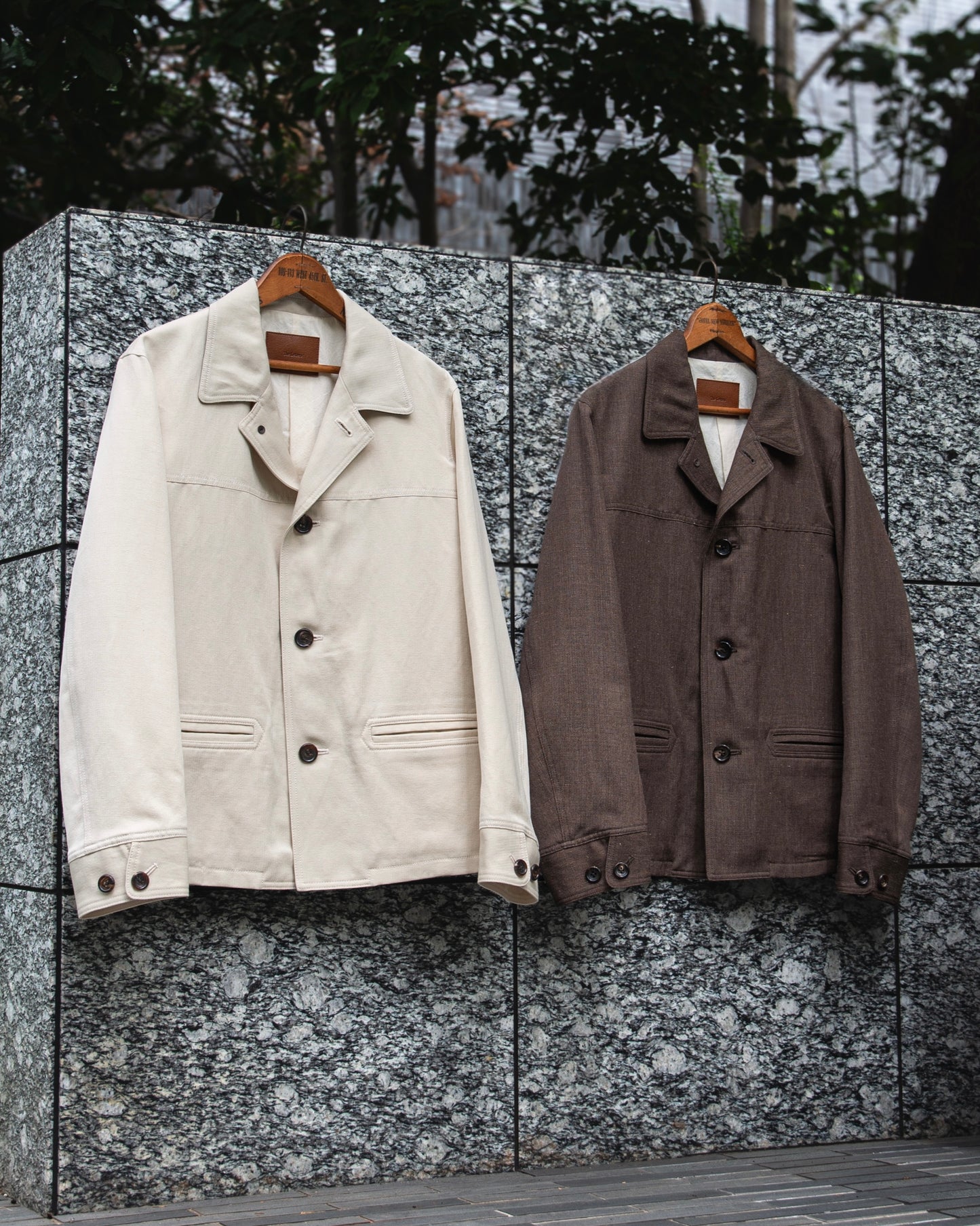 CAR COAT -WOOL LINEN HERRINGBONE-