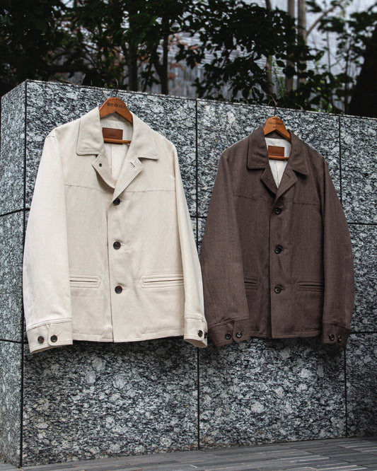 CAR COAT -WOOL LINEN HERRINGBONE-