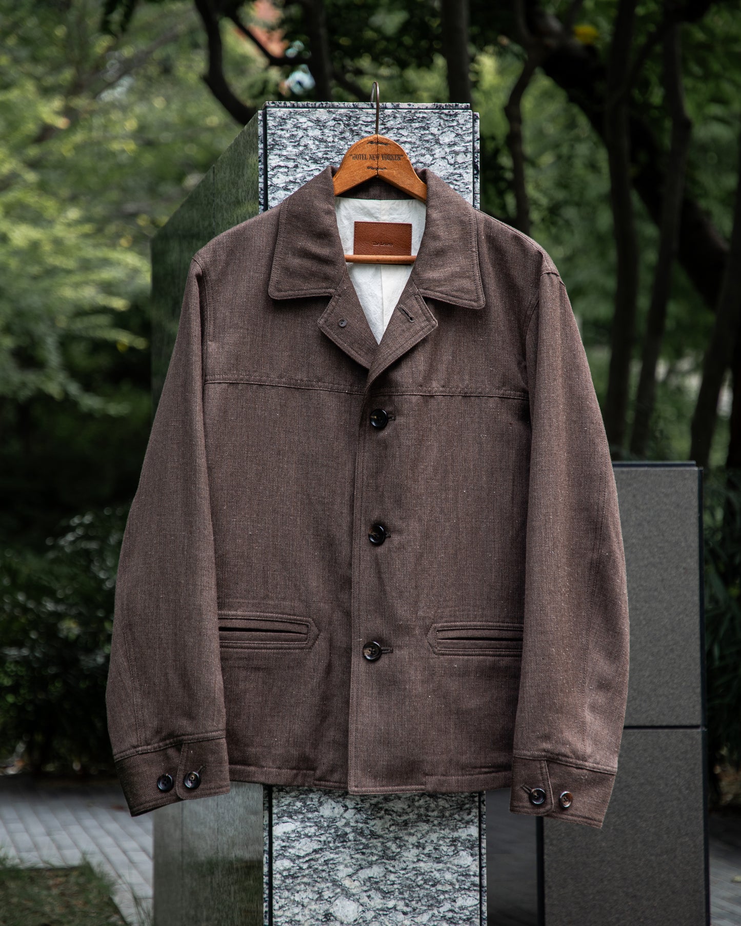 CAR COAT -WOOL LINEN HERRINGBONE-