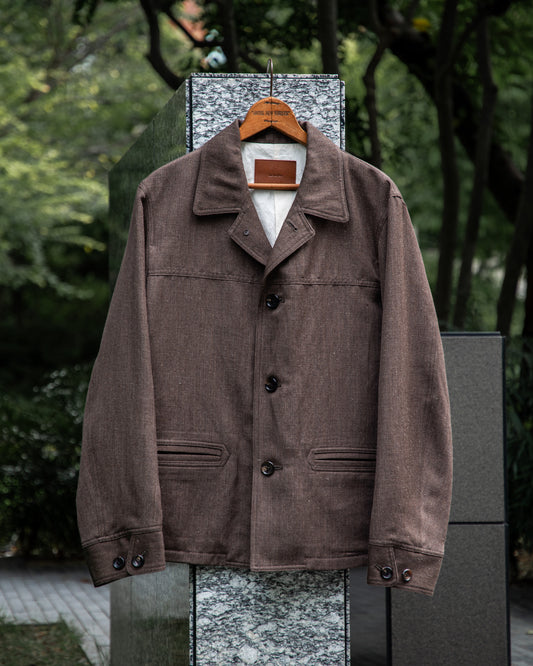 CAR COAT -WOOL LINEN HERRINGBONE-