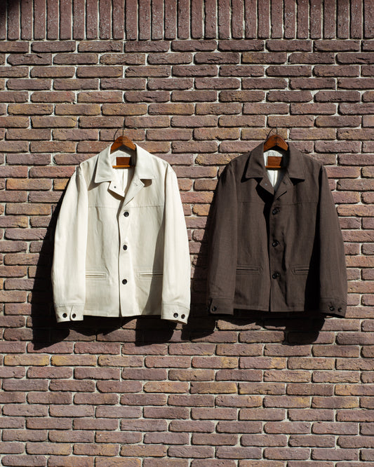CAR COAT -WOOL LINEN HERRINGBONE-