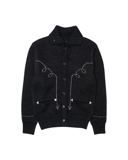 5G WESTERN TURTLENECK CARDIGAN KNIT -SHETLAND WOOL LINEN-