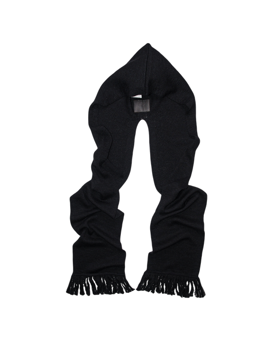 5G HOODIE FRINGE SCARF KNIT -SHETLAND WOOL LINEN-
