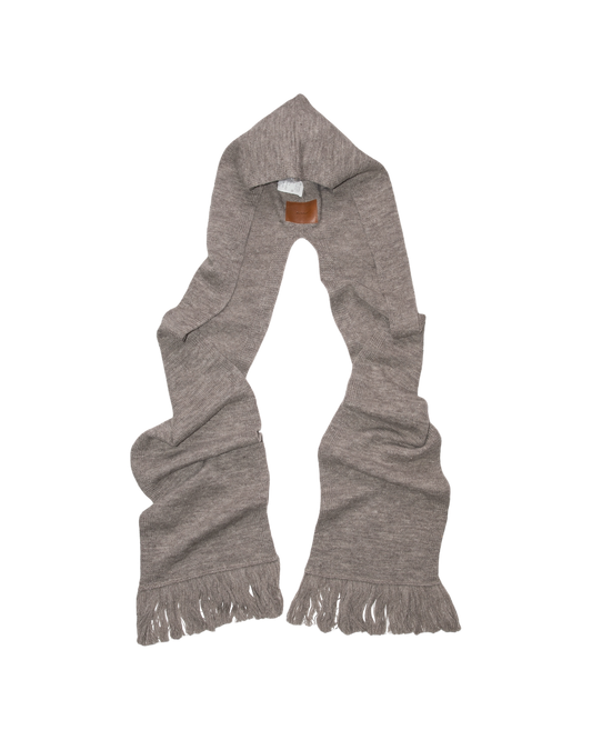 5G HOODIE FRINGE SCARF KNIT -SHETLAND WOOL LINEN-