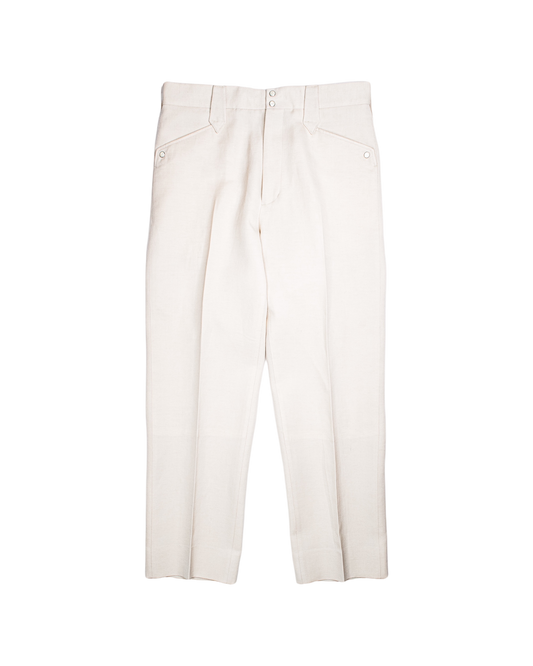 WESTERN STRAIGHT TROUSERS -WOOL LINEN HERRINGBONE-