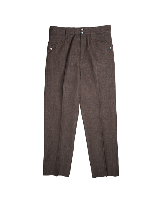 WESTERN STRAIGHT TROUSERS -WOOL LINEN HERRINGBONE-