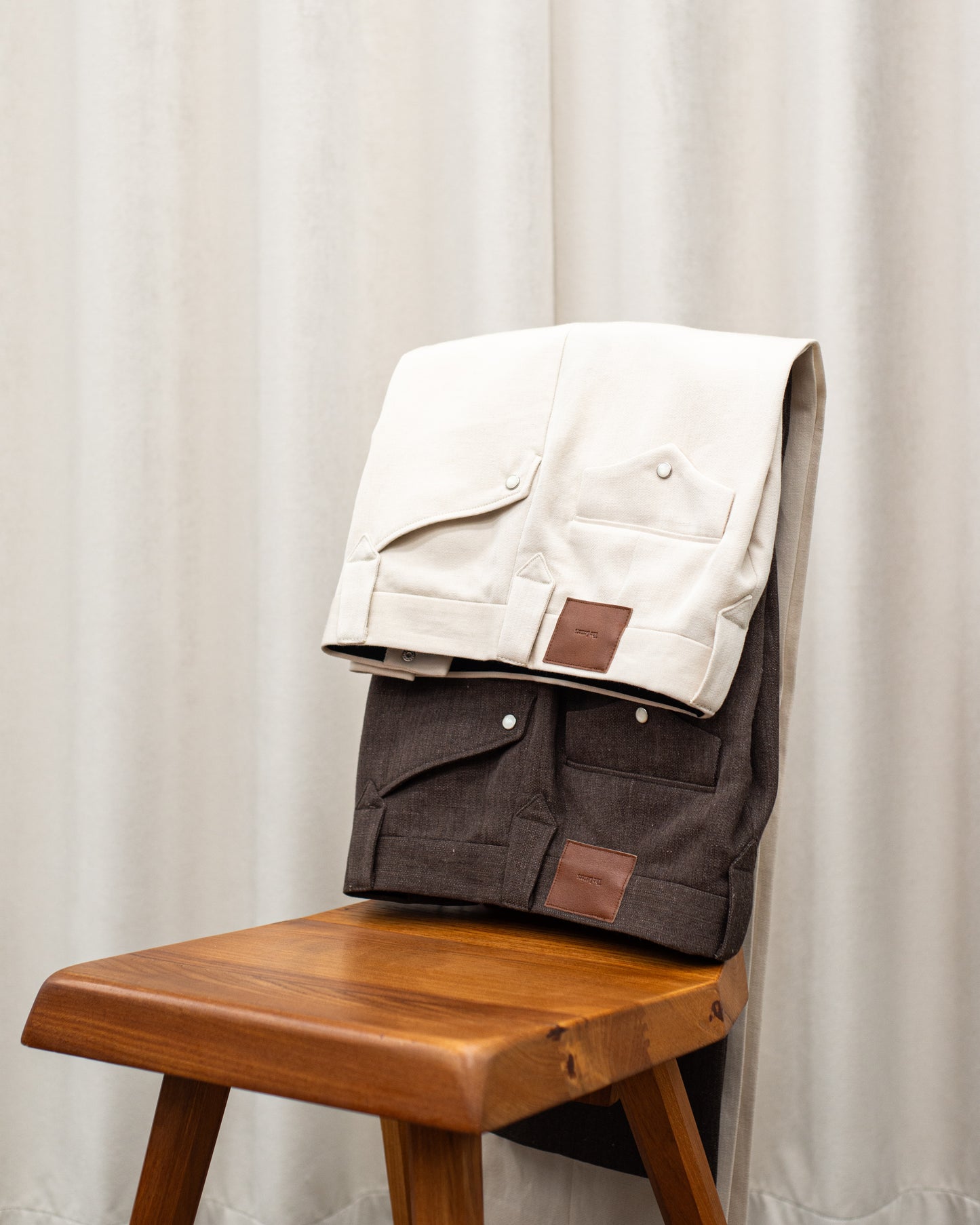 WESTERN STRAIGHT TROUSERS -WOOL LINEN HERRINGBONE-