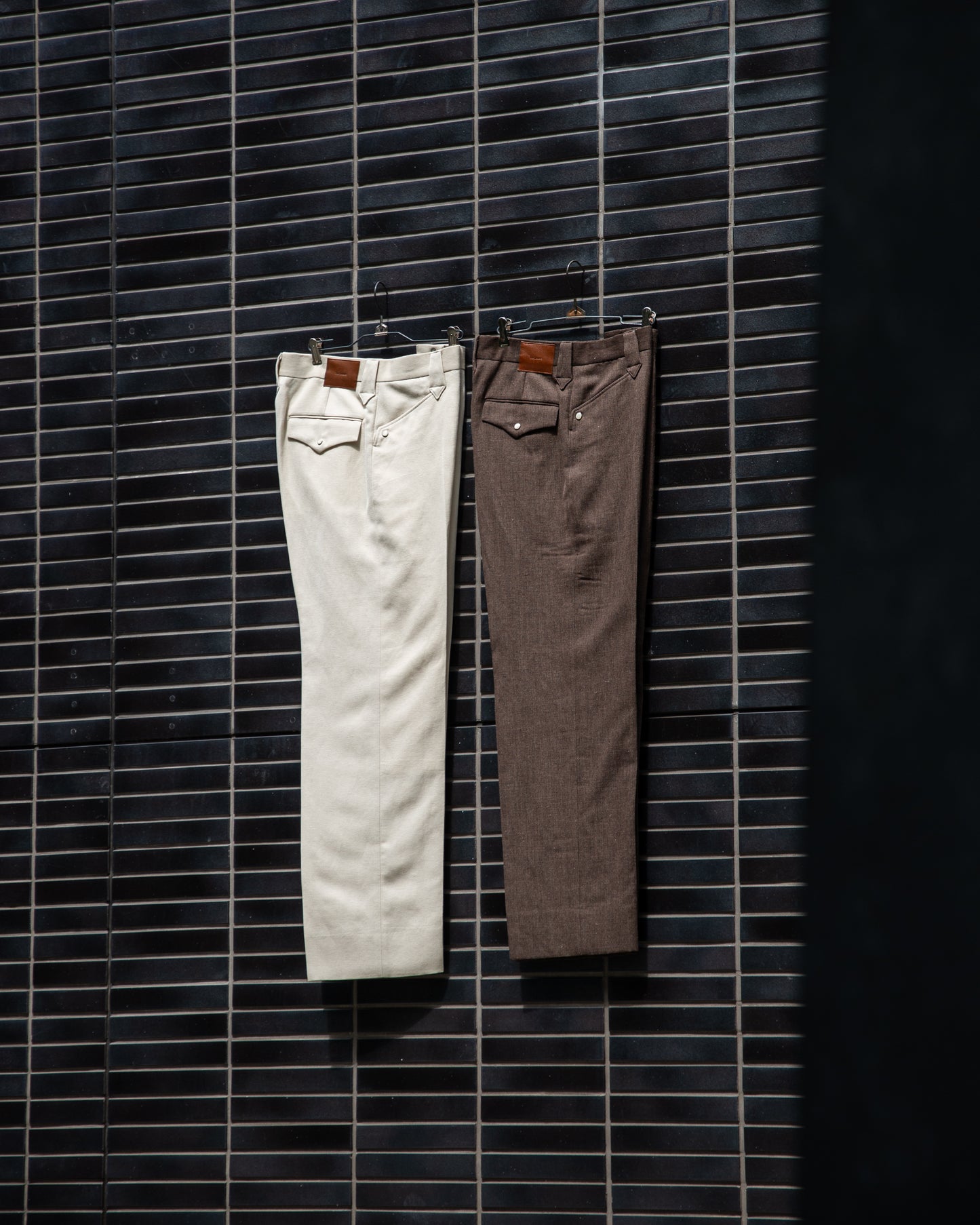 WESTERN STRAIGHT TROUSERS -WOOL LINEN HERRINGBONE-