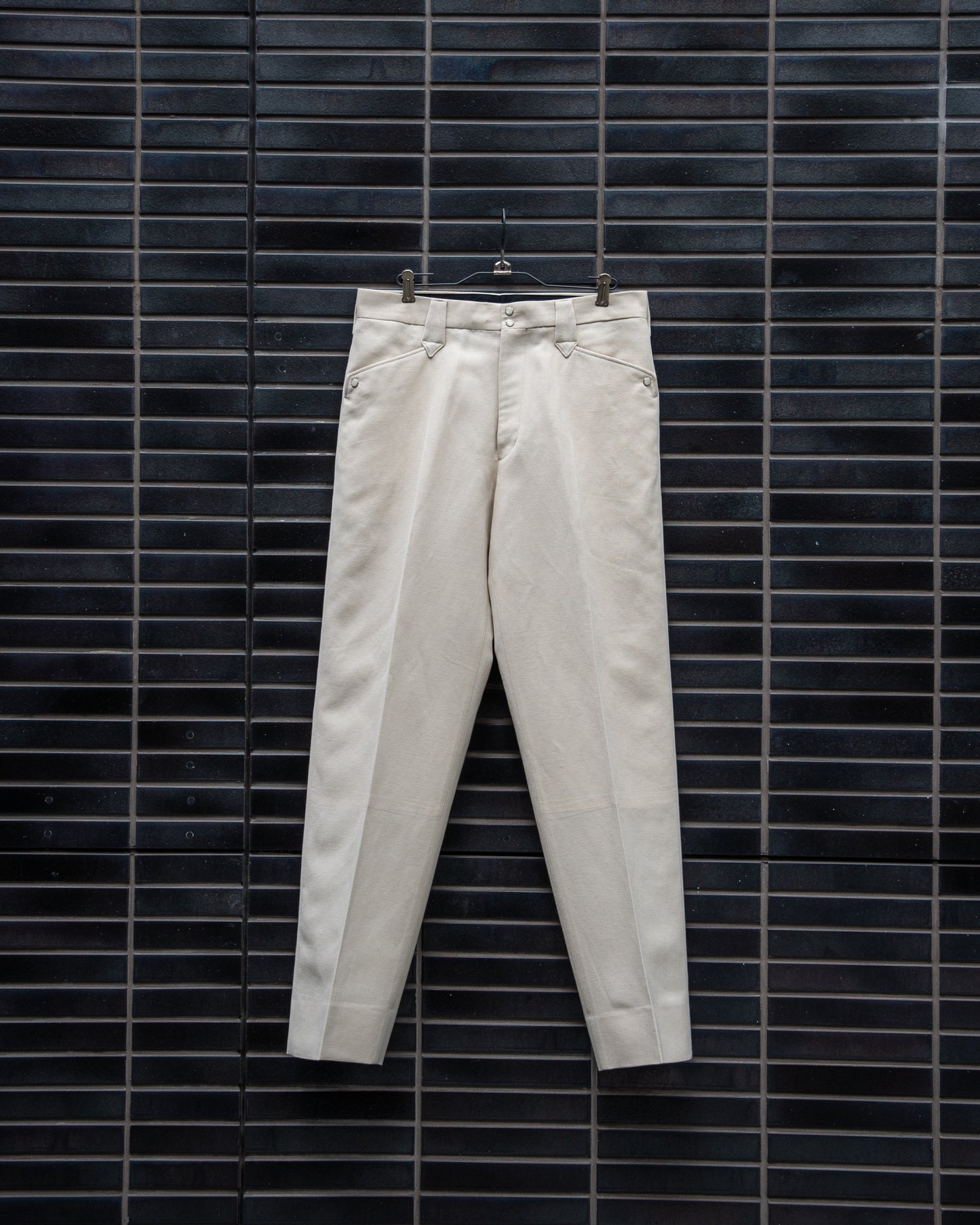 WESTERN STRAIGHT TROUSERS -WOOL LINEN HERRINGBONE-