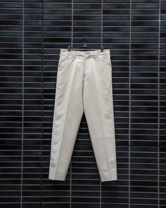 WESTERN STRAIGHT TROUSERS -WOOL LINEN HERRINGBONE-