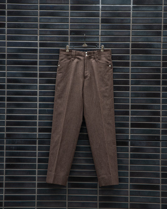 WESTERN STRAIGHT TROUSERS -WOOL LINEN HERRINGBONE-