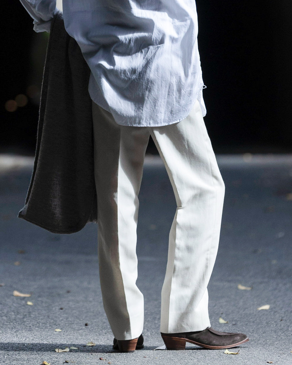 WESTERN STRAIGHT TROUSERS -WOOL LINEN HERRINGBONE-