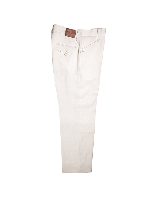 WESTERN STRAIGHT TROUSERS -WOOL LINEN HERRINGBONE-