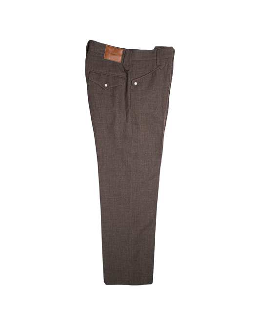 WESTERN STRAIGHT TROUSERS -WOOL LINEN HERRINGBONE-